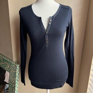 Hollister Navy Long Sleeve Henley Top